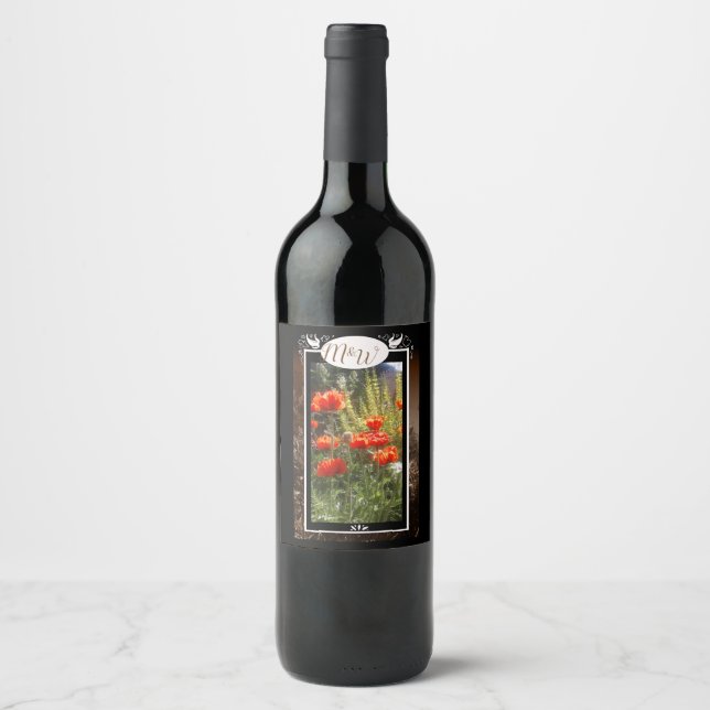 Étiquette Pour Bouteilles De Vin Pavot rouge Monogramme (Devant)