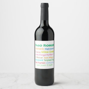 Étiquette Pour Bouteilles De Vin Pays viticole Paso Robles