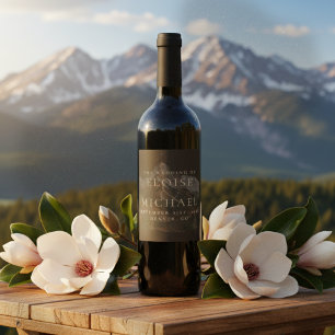Étiquette Pour Bouteilles De Vin Paysage de montagne aquarelle rustique pour mariag