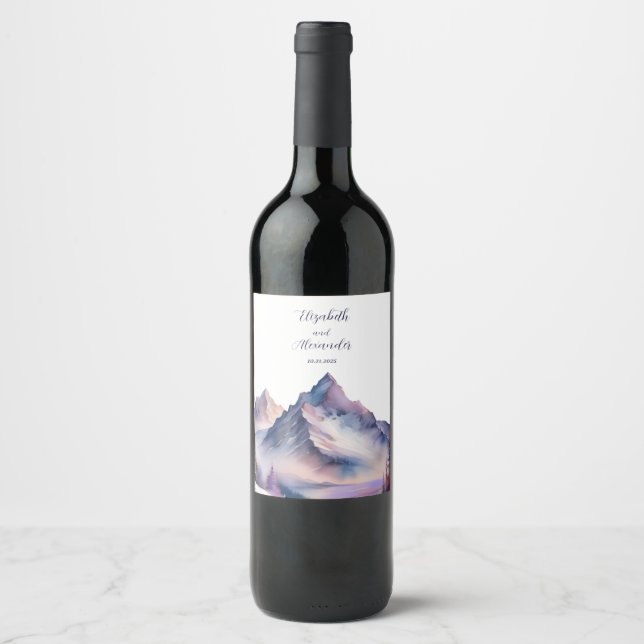 Étiquette Pour Bouteilles De Vin Paysage des montagnes couvertes de neige mariage (Devant)