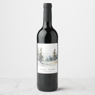 Étiquette Pour Bouteilles De Vin Paysage des neiges d'hiver Mariage d'aquarelle