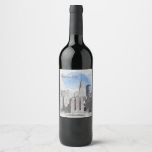 Étiquette Pour Bouteilles De Vin Paysage élégant de Manhattan, New York City   Sur 