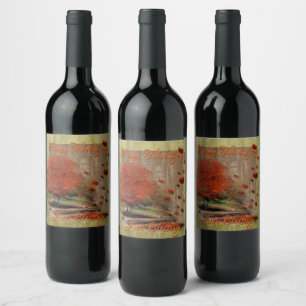 Étiquette Pour Bouteilles De Vin Paysage Feuille en chute