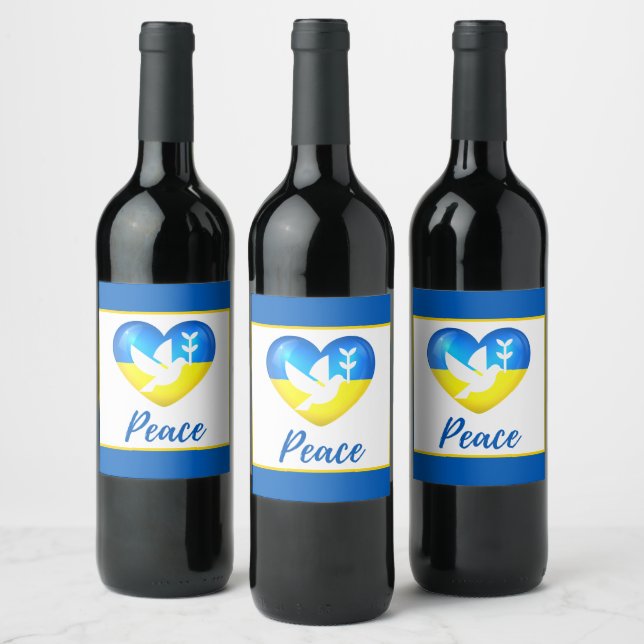 Étiquette Pour Bouteilles De Vin Peace Dove Ukraine - Coeur du drapeau (Bouteilles)