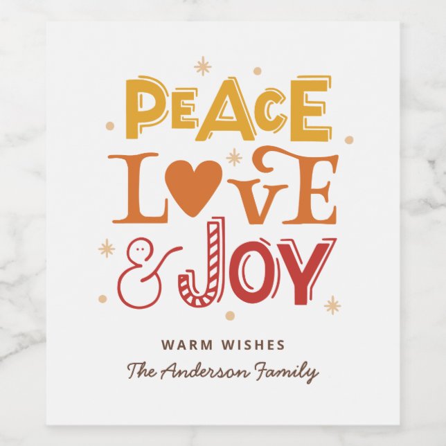 Étiquette Pour Bouteilles De Vin Peace Love Joy. Noël location hiver (Étiquettes simples)