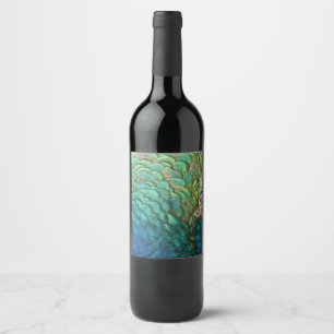 Étiquette Pour Bouteilles De Vin Peacock Plumes I Colorful Abstrait Nature Design