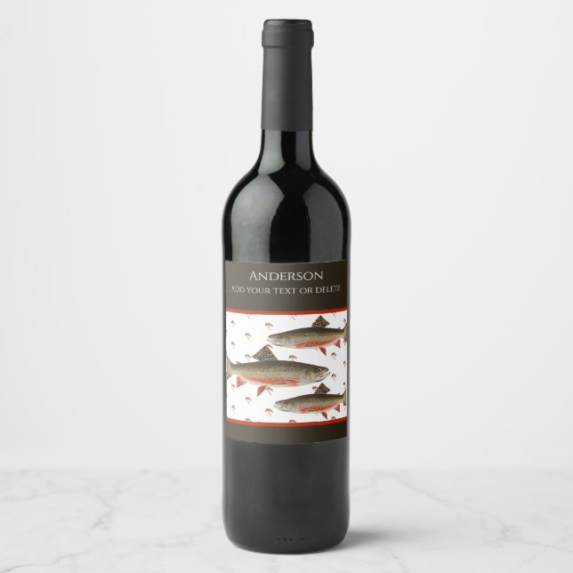 Étiquette Pour Bouteilles De Vin Pêcheurs Monogrammes Pêche à la mouche Truite (Devant)