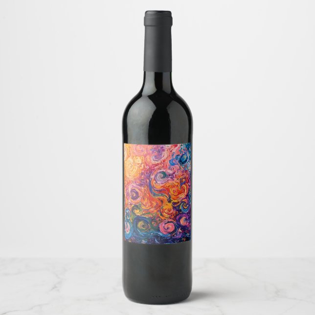 Étiquette Pour Bouteilles De Vin Peinture à l'huile de tourbillons psychédélique (Devant)