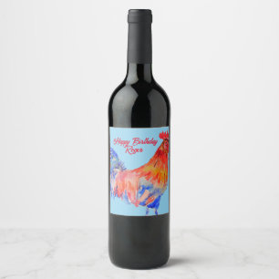 Étiquette Pour Bouteilles De Vin Peinture aquarelle Coq Rouge Art Poulet