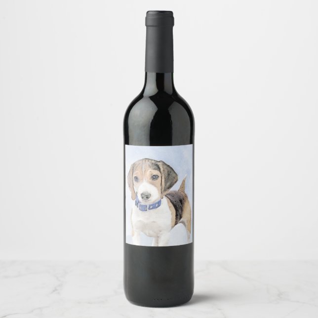 Étiquette Pour Bouteilles De Vin Peinture beagle - Cute Original Chien Art (Devant)