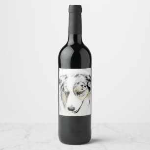 Étiquette Pour Bouteilles De Vin Peinture de berger australien - Art original de ch