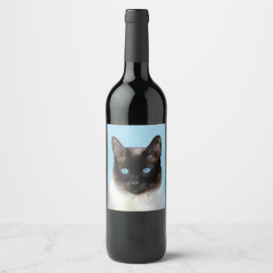 Étiquette Pour Bouteilles De Vin Peinture de chat siamois - Art de chat original mi