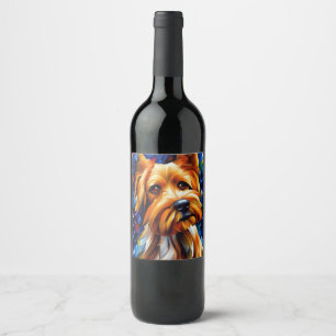 Étiquette Pour Bouteilles De Vin Peinture de chien de Terrier du Yorkshire mignon