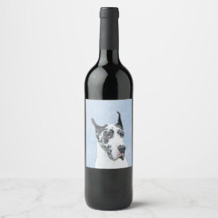 Étiquette Pour Bouteilles De Vin Peinture de Great Dane (Harlequin) - Art original