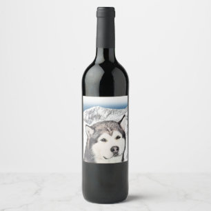 Étiquette Pour Bouteilles De Vin Peinture de malamut en Alaska - jolie art original