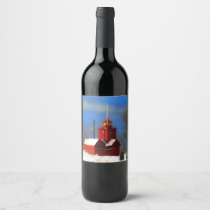 Étiquette Pour Bouteilles De Vin Peinture de phare rouge - Art original