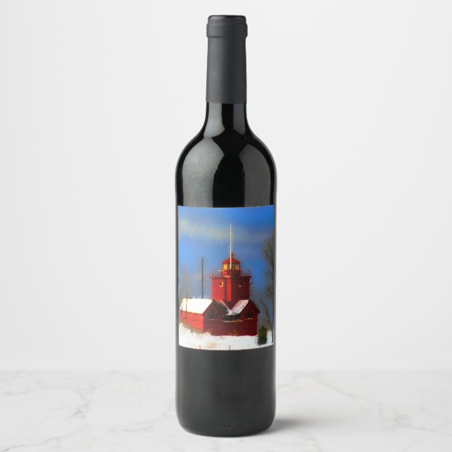 Étiquette Pour Bouteilles De Vin Peinture de phare rouge - Art original (Devant)