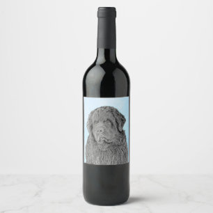Étiquette Pour Bouteilles De Vin Peinture de Terre-Neuve - Cute Original Dog Art