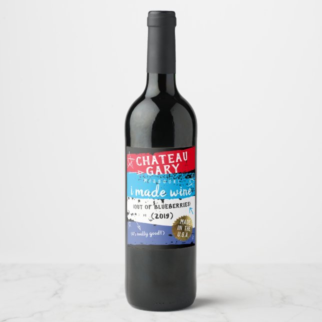 Étiquette Pour Bouteilles De Vin Peinture Messy patriotique vin fait maison personn (Devant)