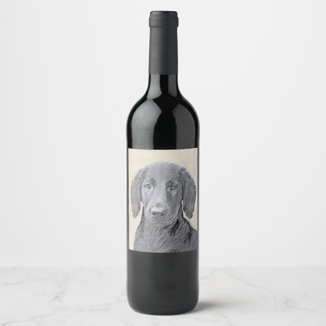 Étiquette Pour Bouteilles De Vin Peinture Retriever à revêtement plat - Art Chien o (Devant)
