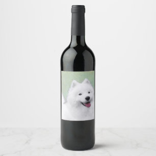 Étiquette Pour Bouteilles De Vin Peinture Samoyed - Cute Original Chien Art