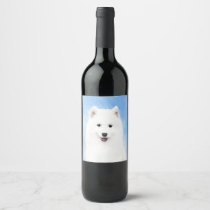 Étiquette Pour Bouteilles De Vin Peinture Samoyed Puppy - Jolie Art Original Chien