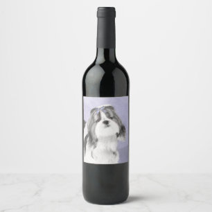 Étiquette Pour Bouteilles De Vin Peinture Shih Tzu - Cute Original Chien Art