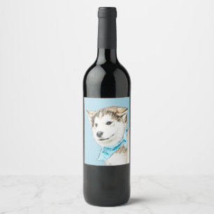 Étiquette Pour Bouteilles De Vin Peinture Sibérienne Husky Puppy - Art Chien origin