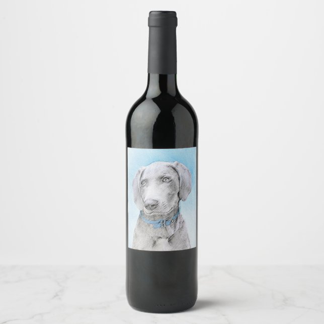 Étiquette Pour Bouteilles De Vin Peinture Weimaraner - Joli art original chien (Devant)