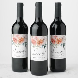 Étiquette Pour Bouteilles De Vin Peonies Coral Peach Florals Bravo Mariage