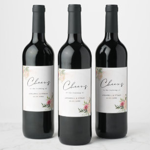 Étiquette Pour Bouteilles De Vin Peony and Gold Bloom Cheval Mariage Étiquette de v