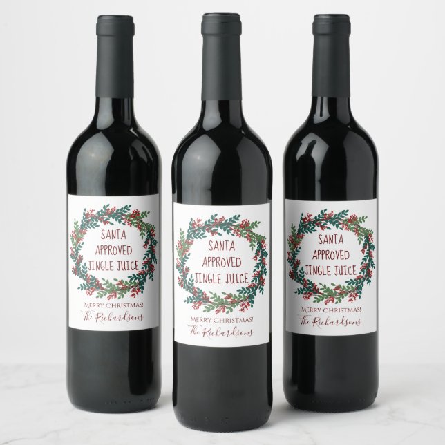 Étiquette Pour Bouteilles De Vin Père Noël Approuvé Jingle Juice Christmas Wreath (Bouteilles)