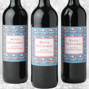 Étiquette Pour Bouteilles De Vin Père Noël avec les animaux de la forêt