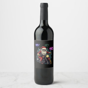 Étiquette Pour Bouteilles De Vin Père Noël en moto. Ho ho !