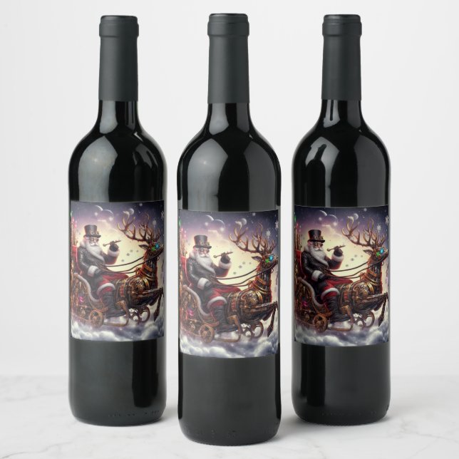 Étiquette Pour Bouteilles De Vin Père Noël/Reindeer steampunk Noël/hiver (Bouteilles)
