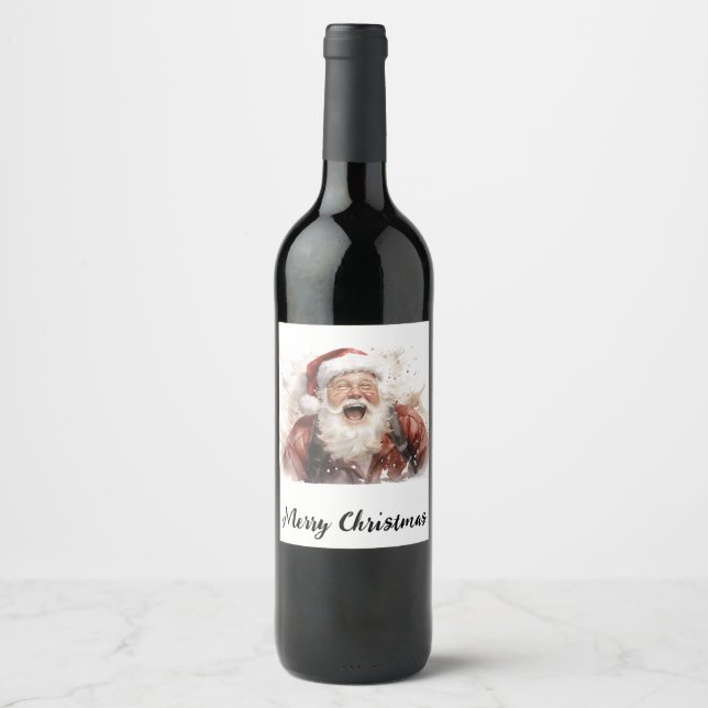 Étiquette Pour Bouteilles De Vin 🍷 "Père Noël Sip" Bouteille de vin festive 🍷 (Devant)