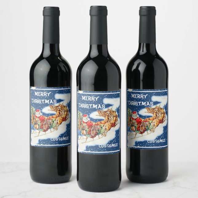 Étiquette Pour Bouteilles De Vin Père Noël Sleigh Joyeux Noël (Bouteilles)