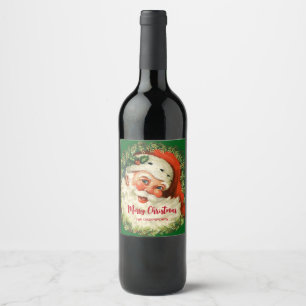Étiquette Pour Bouteilles De Vin Père Noël vintage avec couronne de pin Noël