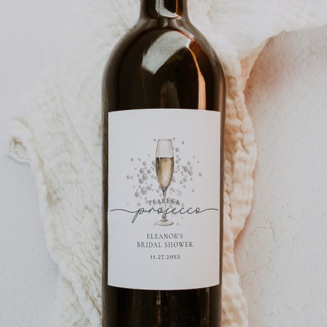 Étiquette Pour Bouteilles De Vin Perles élégantes et Fête des mariées de poursuite  (Créateur téléchargé)