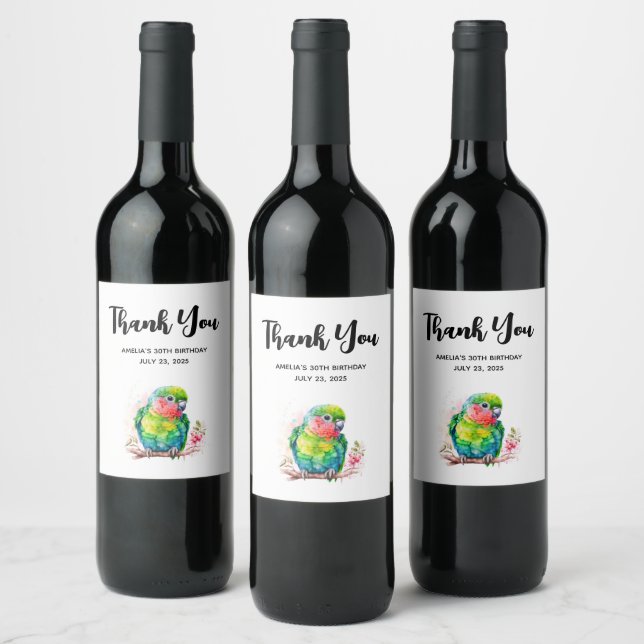 Étiquette Pour Bouteilles De Vin Perroquet vert - Bébé mignon Anniversaire (Bouteilles)