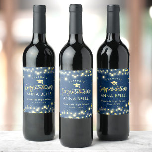 Étiquette Pour Bouteilles De Vin Personalized Graduation Custom Gold Navy Blue