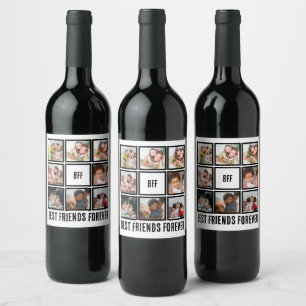 Étiquette Pour Bouteilles De Vin Personnalisé BFF Meilleurs amis Forever 8 Collage 