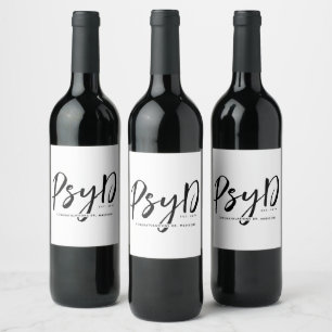 Étiquette Pour Bouteilles De Vin Personnalisé Elegant PsyD Docteur en Psychologie