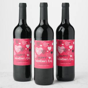 Étiquette Pour Bouteilles De Vin Personnalisé Saint-Valentin Coeurs fantasques