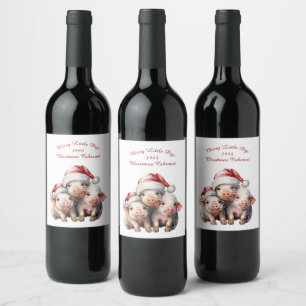 Étiquette Pour Bouteilles De Vin Personnalisé Trois Joyeux Petits Cochons Noël