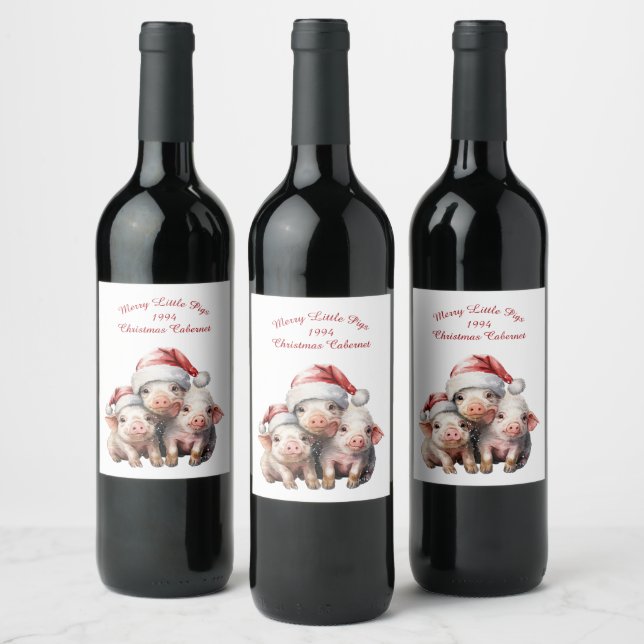 Étiquette Pour Bouteilles De Vin Personnalisé Trois Joyeux Petits Cochons Noël (Bouteilles)