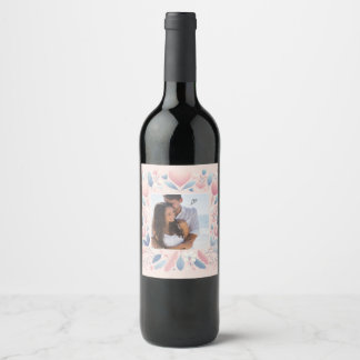 Étiquette Pour Bouteilles De Vin Personnaliser Fleurs roses Heureuse Sainte-Valenti