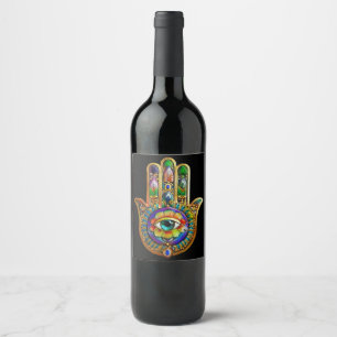 Étiquette Pour Bouteilles De Vin Pétales de fleurs colorées Turquoise Troisième oei
