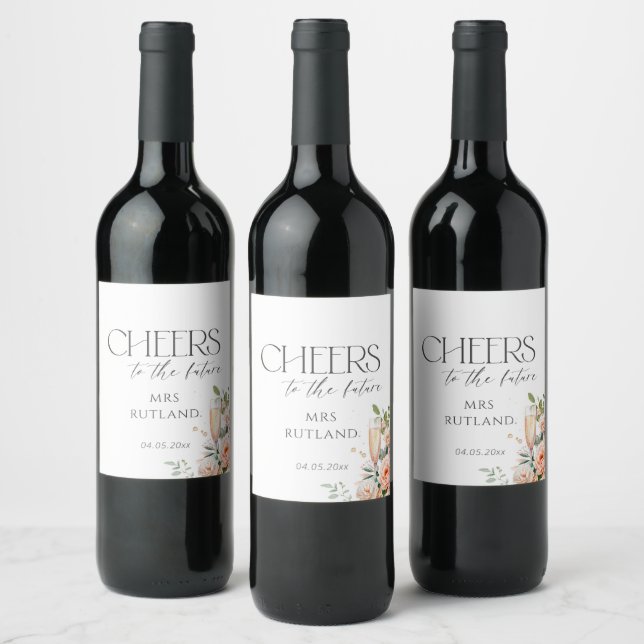Étiquette Pour Bouteilles De Vin Pétales Et Fête des mariées De Poursuites (Bouteilles)