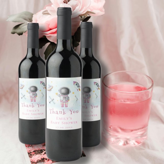 Étiquette Pour Bouteilles De Vin Petite fille spatiale Astronaut roquette étoiles B (Créateur téléchargé)